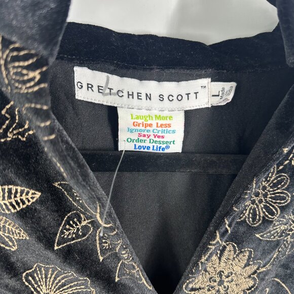 NWOT large Gretchen Scott Velvet Embroidered Botanical Dress Black Gold - Picture 3 of 5